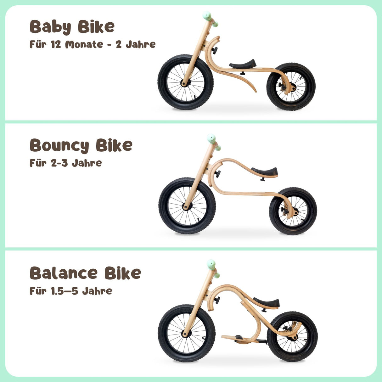 Baby Balance Bike 3 in 1 Lauflernrad Laufrad Kinderfahrrad aus Holz