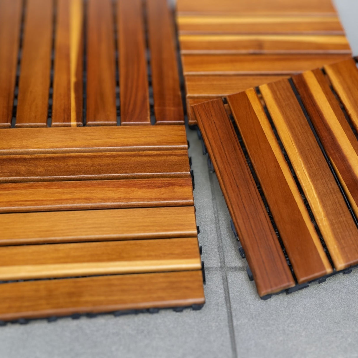 4er-Set Akazienholz-Fliesen Klickfliesen Bodenplatten Holzfliesen