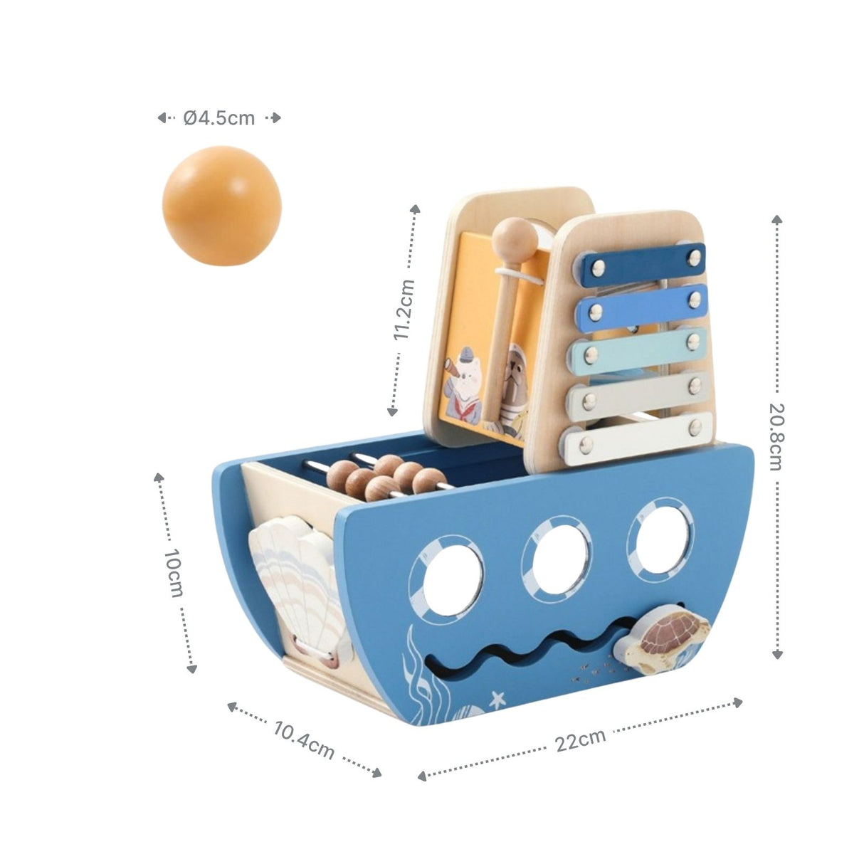 7in1-Aktivitäts-Holzschiff Kinderspielzeug Piratenschiff Motorikspielzeug