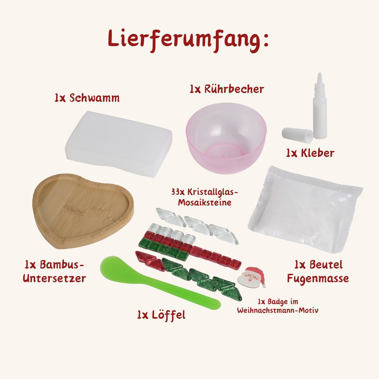 DIY-Mosaik-Bastelset Weihnachtsmann Mosaik-Untersetzer Herz-Untersetzer