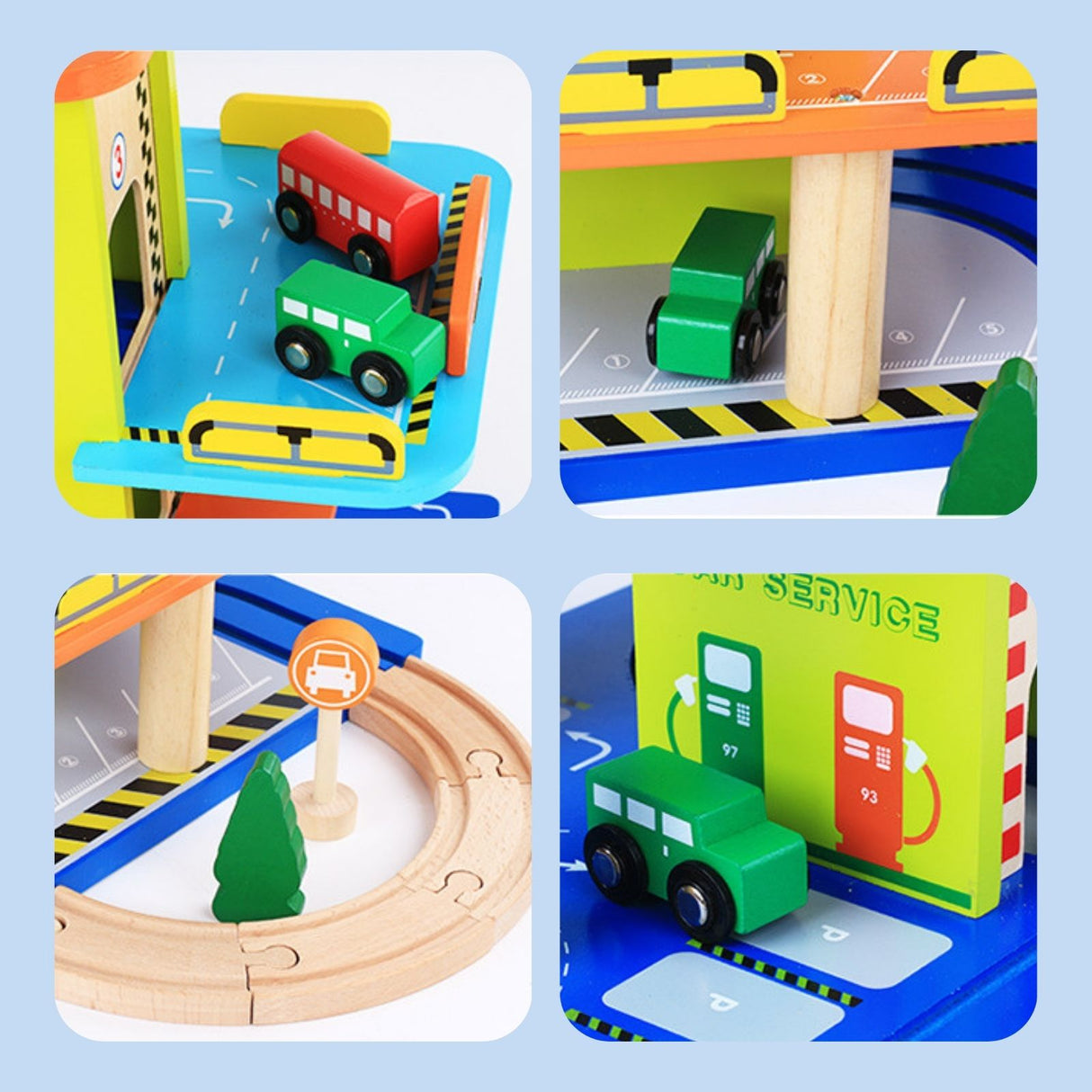 Holz-Parkhaus für Kinder mit Zubehör Spielgarage Parkgarage Spielzeug