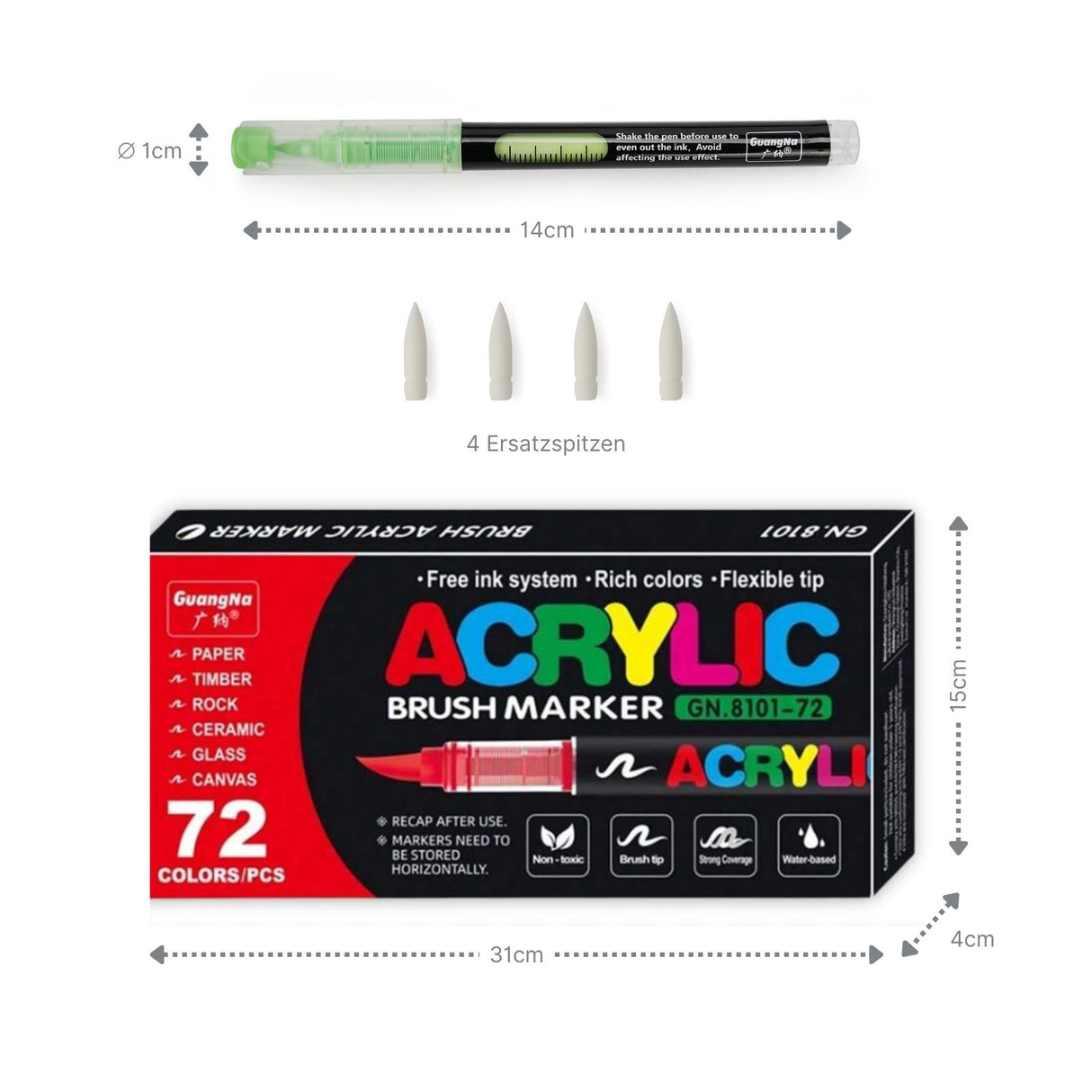 72-tlg. Set Acrylmarker Arcrylstifte Acryl Brush Marker Pinselstifte