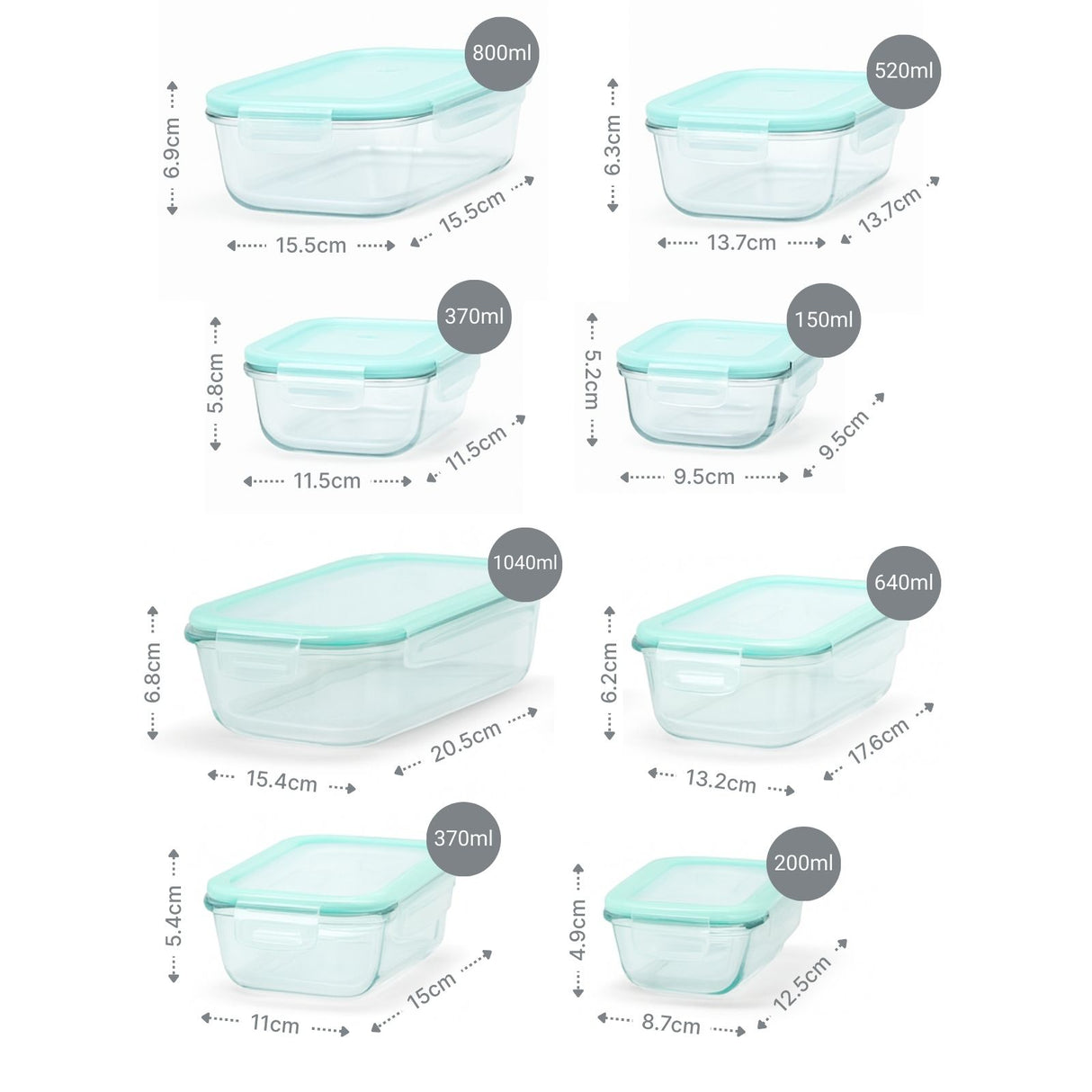 8er Set Glas-Frischhaltedosen Vorratsdosen mit Deckel Meal-Prep-Boxen