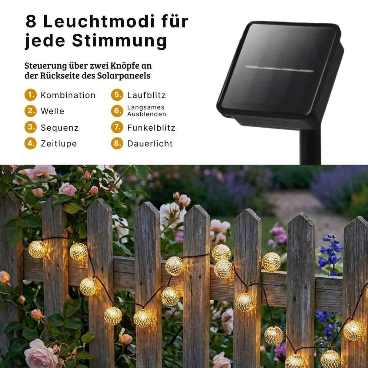 Marokkanische LED Solar-Gartenbeleuchtung 9.3m Outdoor-Dekoleuchte