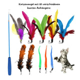 Flauschige Katzenhöhle mit Katzenangel mit Federanhänger 10-tlg.