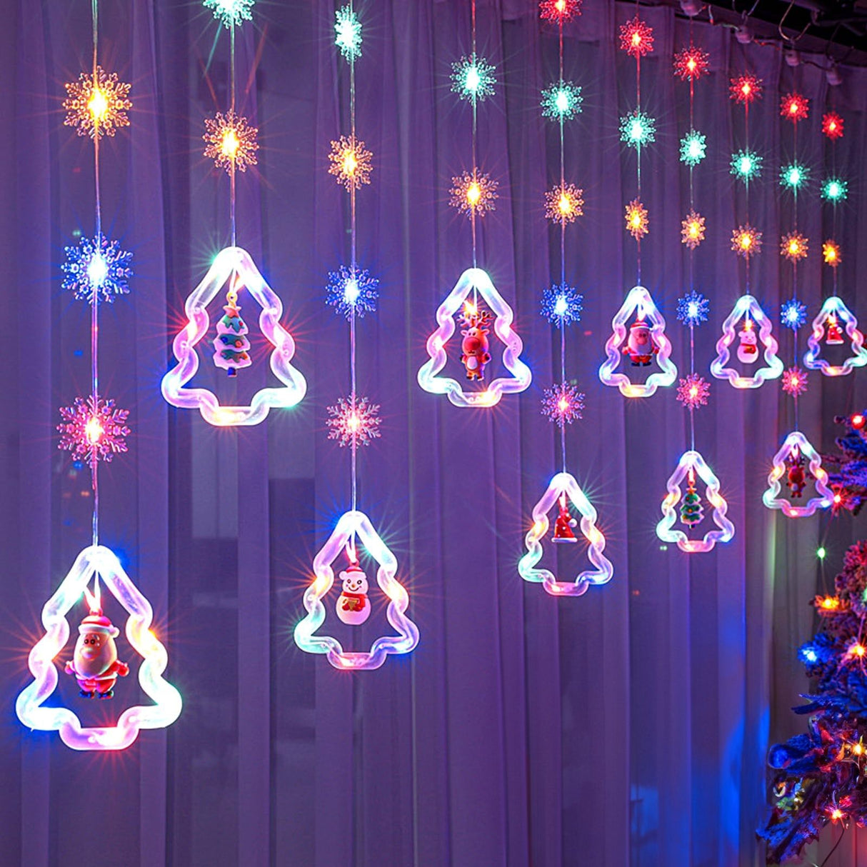 LED Weihnachtslichterkette 3m Lichtvorhang mit Tannenbäumen Leuchtkette