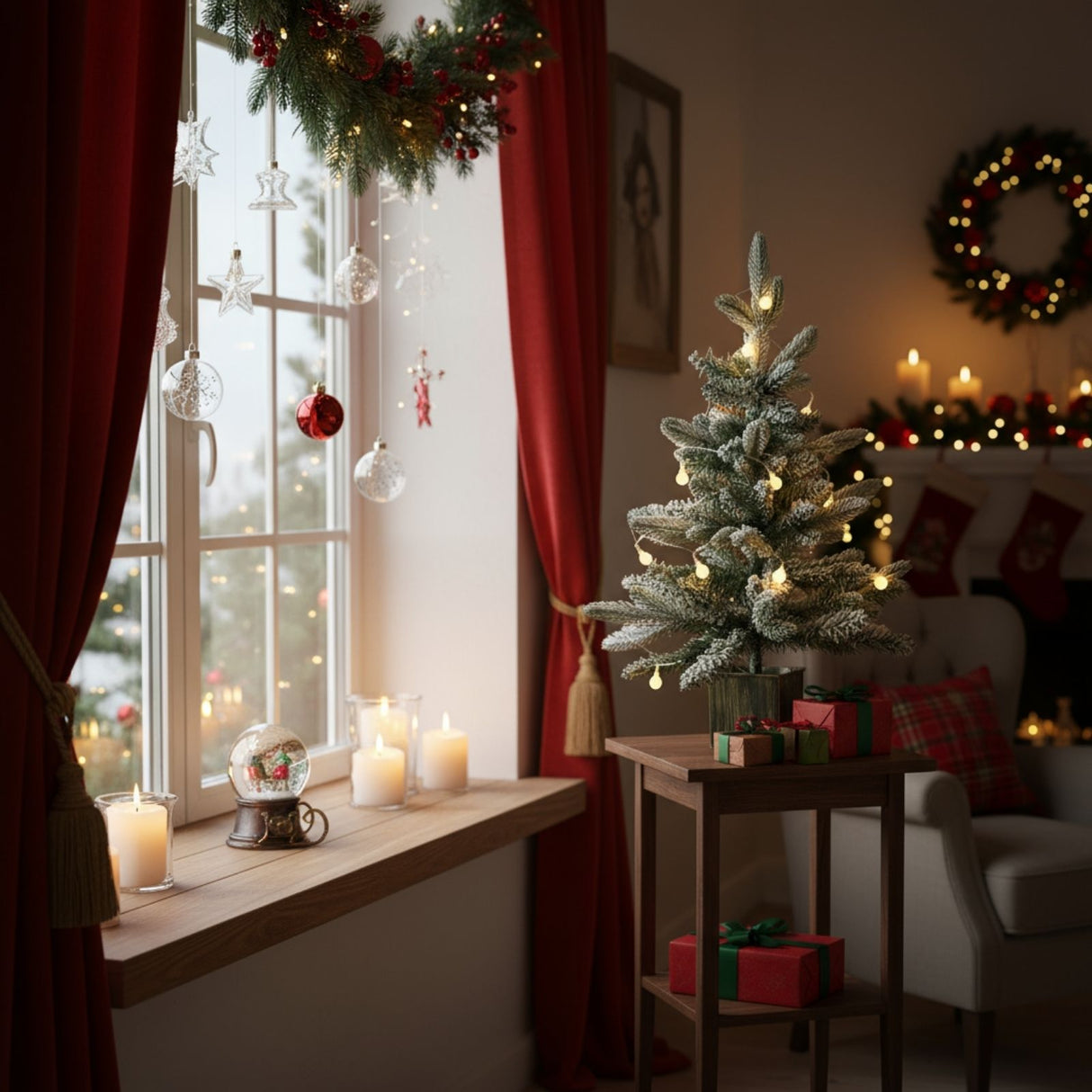 Weihnachtsbaum 60cm mit Schnee und LED Kunsttanne Tisch-Christbaum