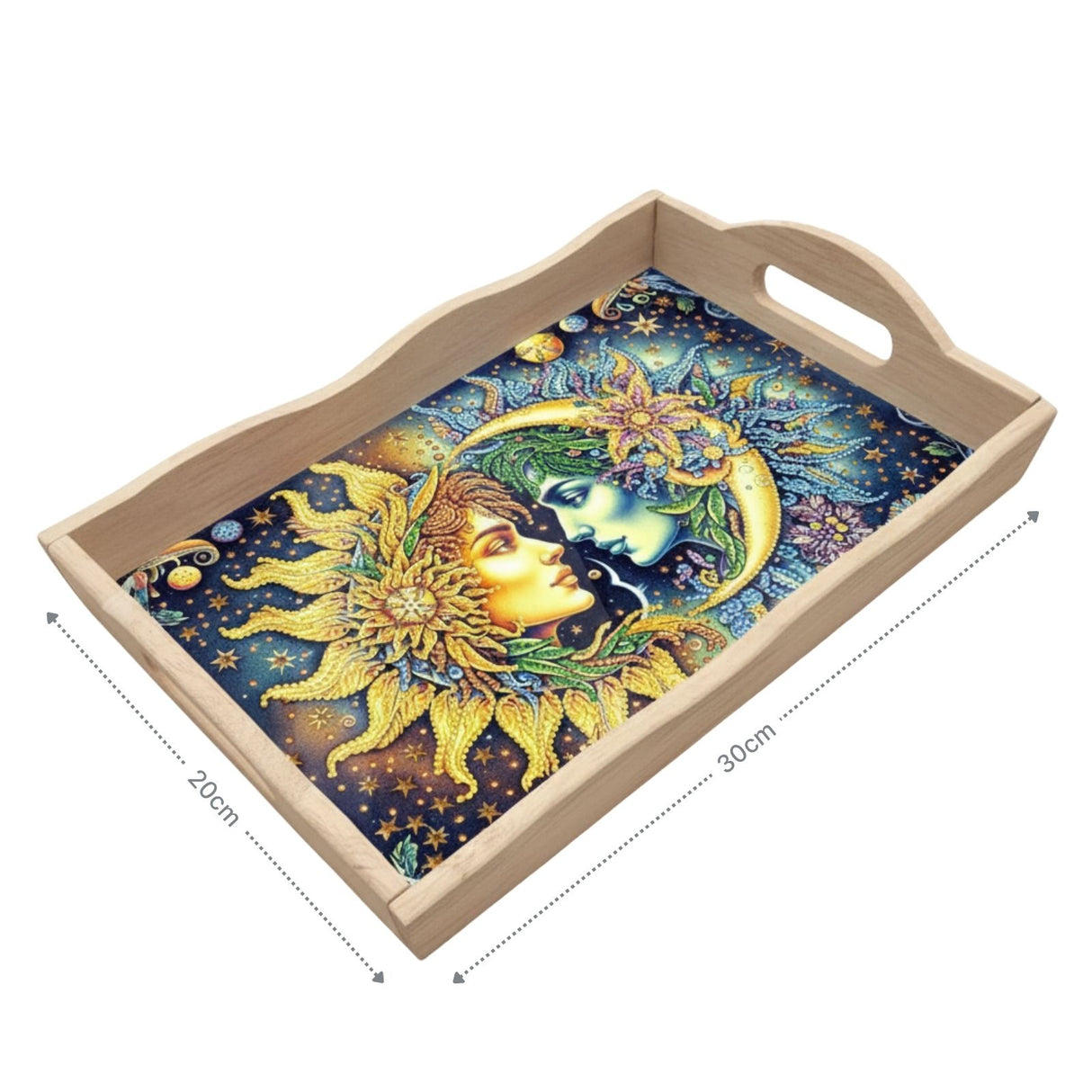 Diamond Painting Serviertablett Sonne Mond Holztablett Servierplatte