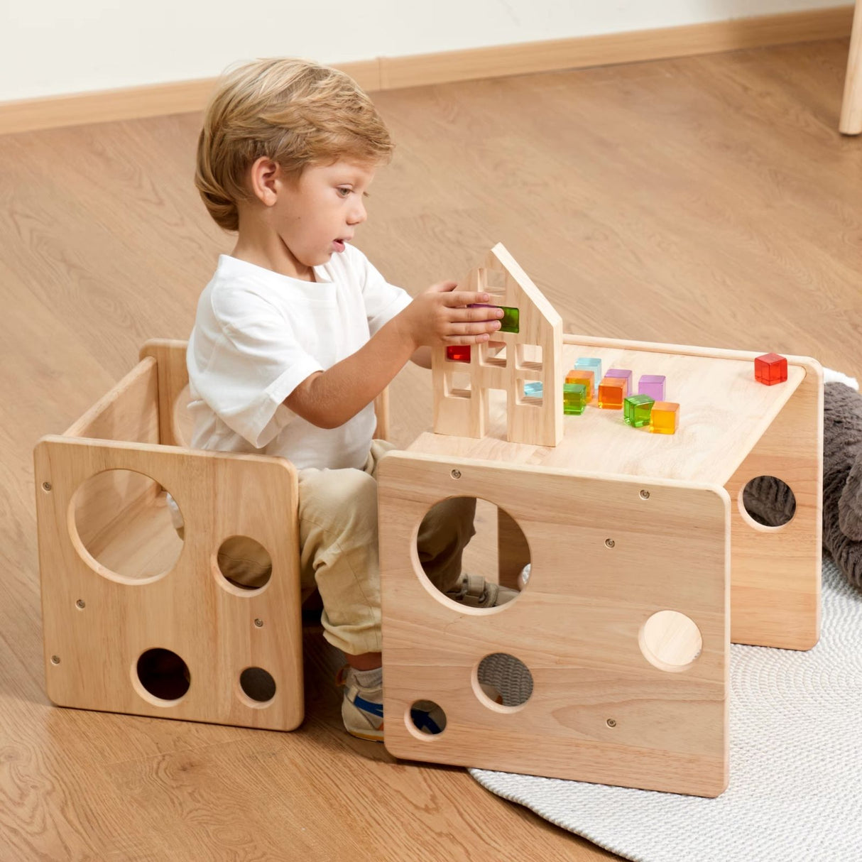 Montessori Tisch- und Stuhl-Set aus Holz für Kinder Kindermöbel Hocker