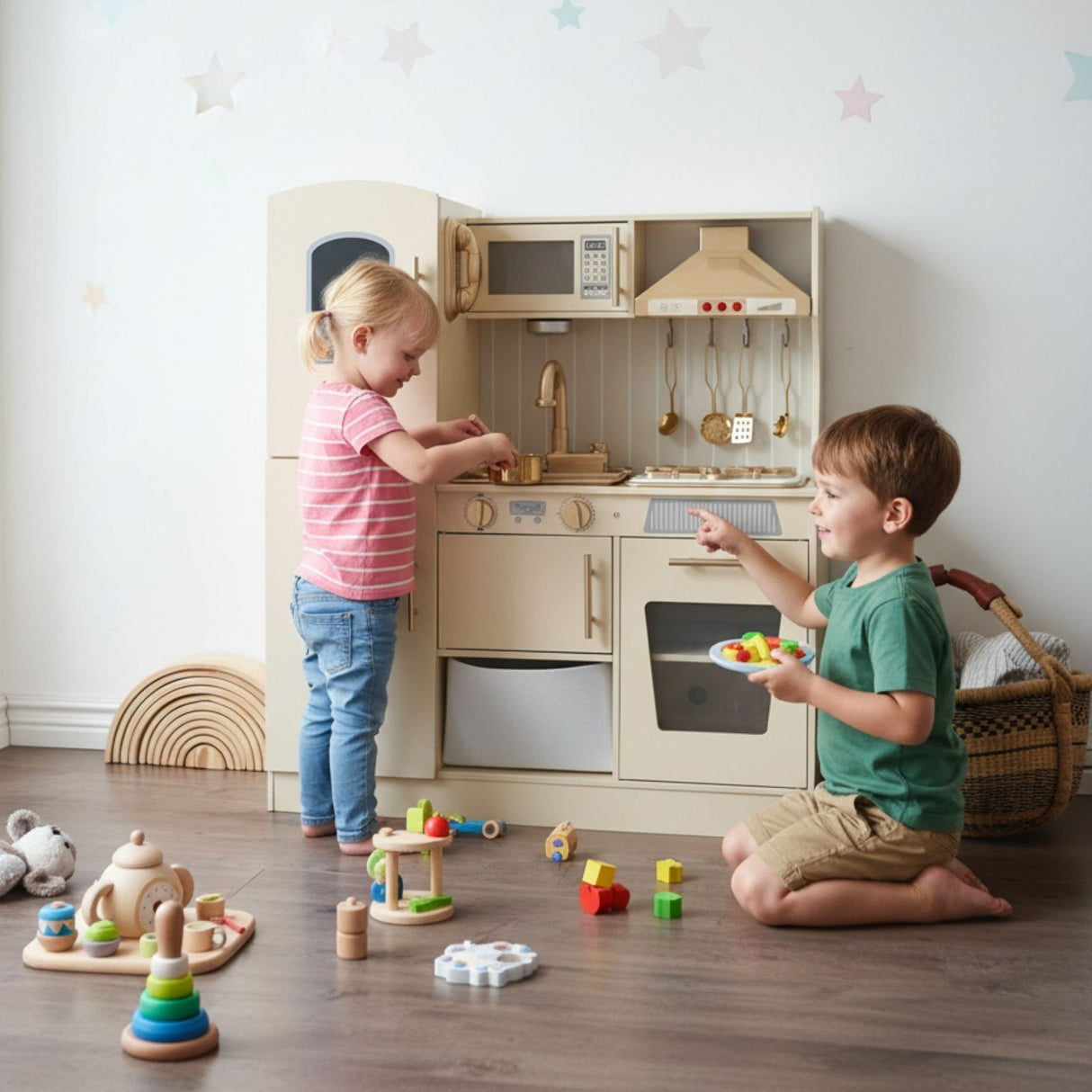 Kinderküche aus Holz mit Zubehör Spielküche Holzküche Spielzeug